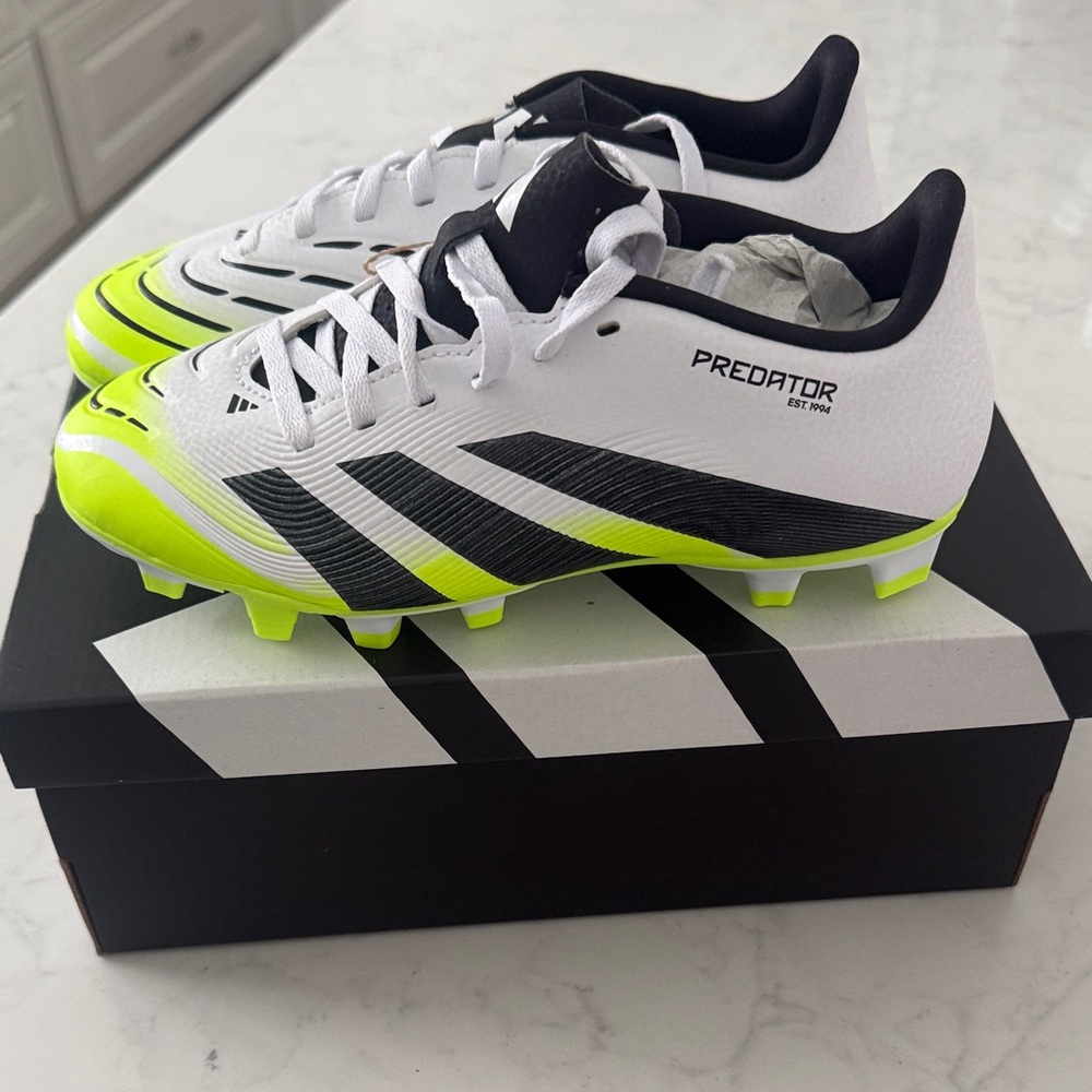 NWT Adidas Predator Club FG / MG Soccer Cleats - White, Black, and Neon Yellow